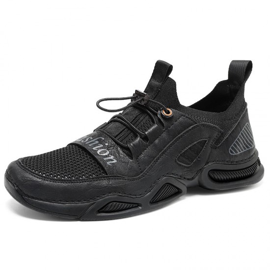 Men Leather Breathable Mesh Comfy Fabric Soft Bottom Elastic Band Casual Sports Shoes Men Leather Breathable Mesh Comfy Fabric Soft Bottom Elastic Band Casual Sports Shoes