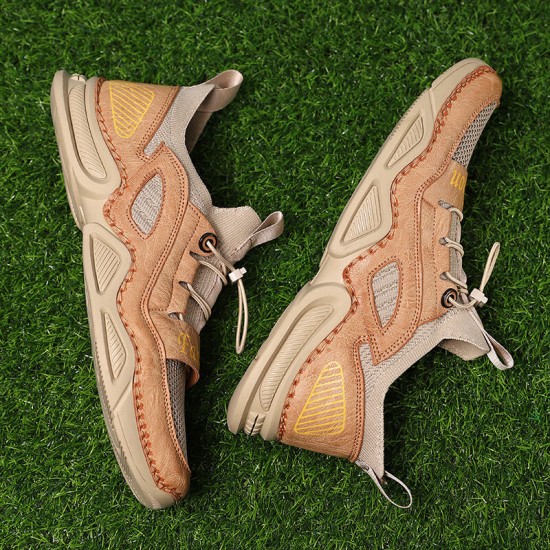 Men Leather Breathable Mesh Comfy Fabric Soft Bottom Elastic Band Casual Sports Shoes Men Leather Breathable Mesh Comfy Fabric Soft Bottom Elastic Band Casual Sports Shoes