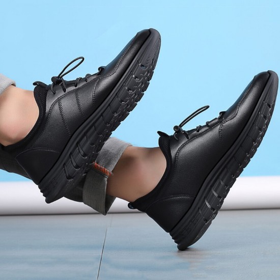 Men Cowhide Leather Breathable Comfy Soft Bottom Non Slip Elastic Band Casual Shoes Men Cowhide Leather Breathable Comfy Soft Bottom Non Slip Elastic Band Casual Shoes