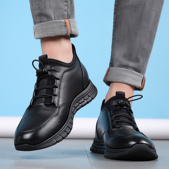Men Cowhide Leather Breathable Comfy Soft Bottom Non Slip Elastic Band Casual Shoes Men Cowhide Leather Breathable Comfy Soft Bottom Non Slip Elastic Band Casual Shoes