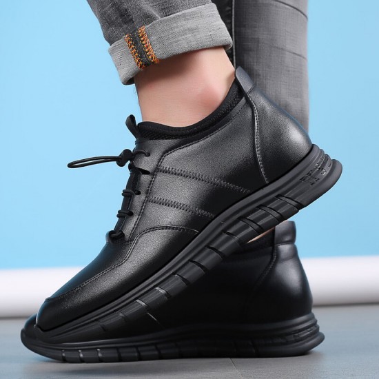 Men Cowhide Leather Breathable Comfy Soft Bottom Non Slip Elastic Band Casual Shoes Men Cowhide Leather Breathable Comfy Soft Bottom Non Slip Elastic Band Casual Shoes