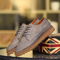 Men Breathable Soft Thick Bottom Vintage Solid Lace Up Comfy Casual Shoes