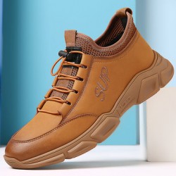 Men Cowhide Breathable Soft Bottom Non Slip Elastic Band Outdoor Sports Casual Shoes