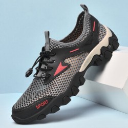 Men Mesh Breathable Non Slip Soft Sole Elastic Laces Outdoor Casual Sports Shoes