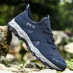 Men Mesh Breathable Soft Sole Non Slip Lace Up Outdoor Hiking Casual Sports Shoes
