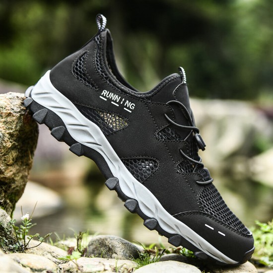 Men Mesh Breathable Soft Sole Non Slip Lace Up Outdoor Hiking Casual Sports Shoes Men Mesh Breathable Soft Sole Non Slip Lace Up Outdoor Hiking Casual Sports Shoes