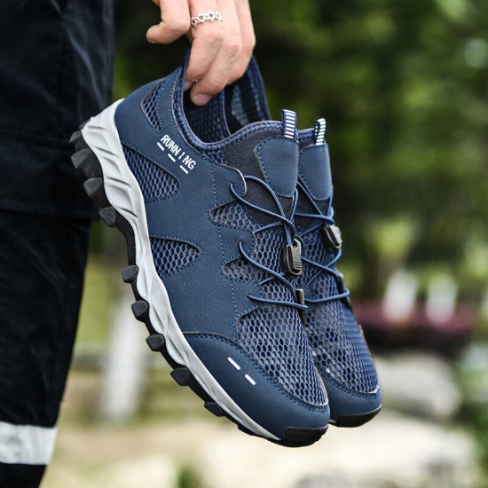 Men Mesh Breathable Soft Sole Non Slip Lace Up Outdoor Hiking Casual Sports Shoes Men Mesh Breathable Soft Sole Non Slip Lace Up Outdoor Hiking Casual Sports Shoes