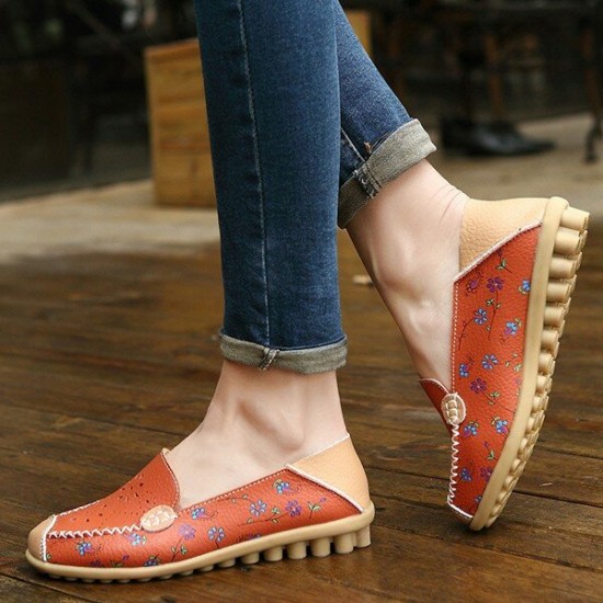 Women Leisure Shoes Breathable Hollow Out Flats Soft Sole Loafers Flower Printing Loafers Women Leisure Shoes Breathable Hollow Out Flats Soft Sole Loafers Flower Printing Loafers