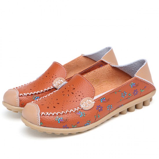 Women Leisure Shoes Breathable Hollow Out Flats Soft Sole Loafers Flower Printing Loafers Women Leisure Shoes Breathable Hollow Out Flats Soft Sole Loafers Flower Printing Loafers