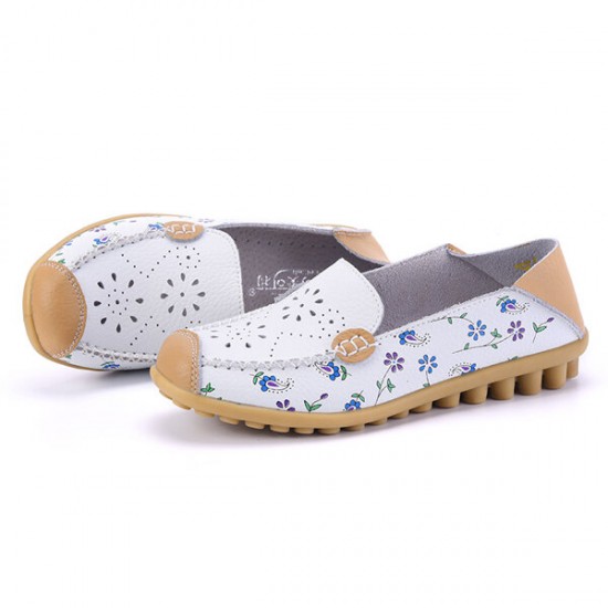 Women Leisure Shoes Breathable Hollow Out Flats Soft Sole Loafers Flower Printing Loafers Women Leisure Shoes Breathable Hollow Out Flats Soft Sole Loafers Flower Printing Loafers