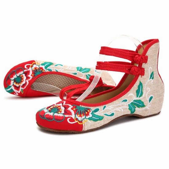 Big Size Women Mary Janes Chinese Embroidered Flower Flat Shoes Linen Loafers Big Size Women Mary Janes Chinese Embroidered Flower Flat Shoes Linen Loafers