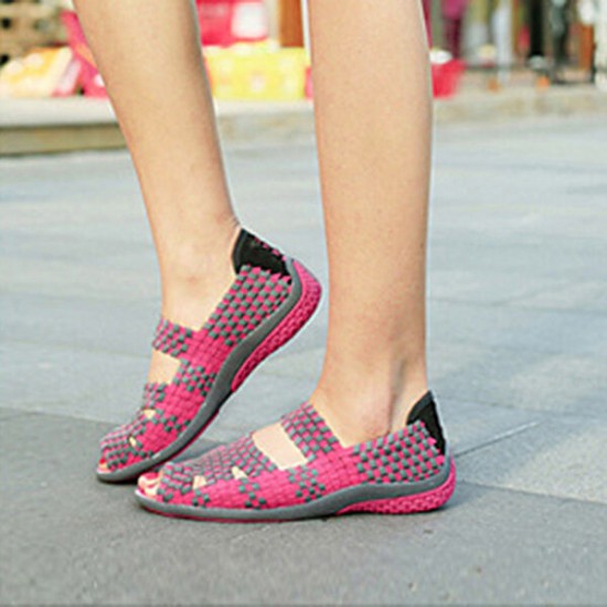 Women Summer Elastic Knit Leisure Shoes Flat Knit Sandals Round Toe Shoes Women Summer Elastic Knit Leisure Shoes Flat Knit Sandals Round Toe Shoes