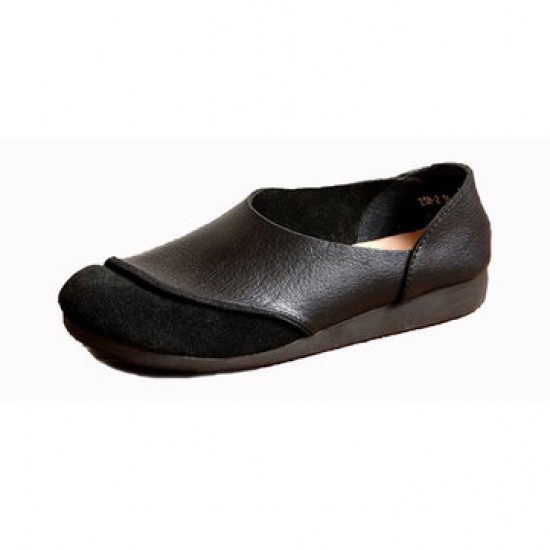 SOCOFY Soft Leather Slip On Pattern Match Casual Flat Shoes SOCOFY Soft Leather Slip On Pattern Match Casual Flat Shoes