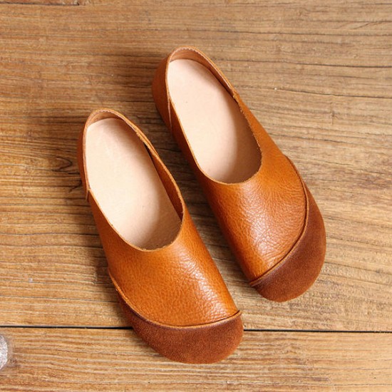 SOCOFY Soft Leather Slip On Pattern Match Casual Flat Shoes SOCOFY Soft Leather Slip On Pattern Match Casual Flat Shoes