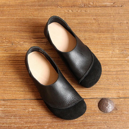 SOCOFY Soft Leather Slip On Pattern Match Casual Flat Shoes SOCOFY Soft Leather Slip On Pattern Match Casual Flat Shoes