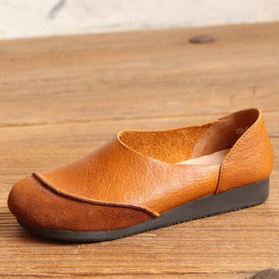 SOCOFY Soft Leather Slip On Pattern Match Casual Flat Shoes SOCOFY Soft Leather Slip On Pattern Match Casual Flat Shoes
