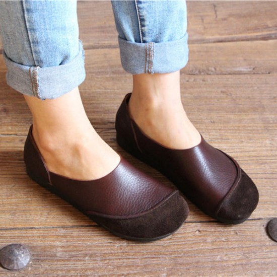 SOCOFY Soft Leather Slip On Pattern Match Casual Flat Shoes SOCOFY Soft Leather Slip On Pattern Match Casual Flat Shoes