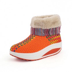 Faux Furing Lining Kitting Folded Platform Rocker Sole Ankle Boots