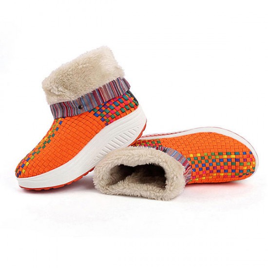 Faux Furing Lining Kitting Folded Platform Rocker Sole Ankle Boots Faux Furing Lining Kitting Folded Platform Rocker Sole Ankle Boots