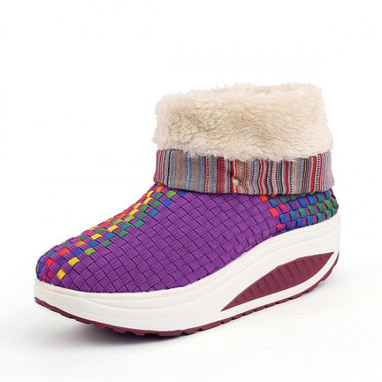 Faux Furing Lining Kitting Folded Platform Rocker Sole Ankle Boots Faux Furing Lining Kitting Folded Platform Rocker Sole Ankle Boots
