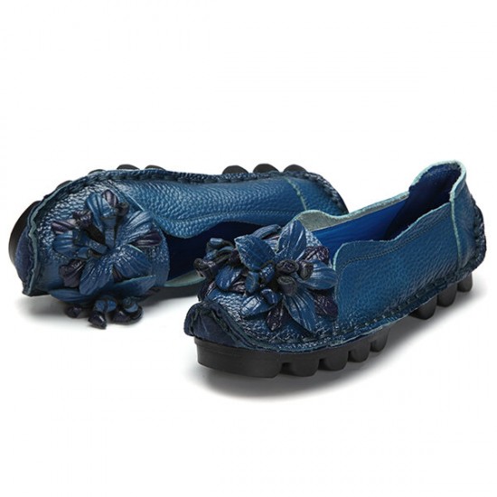 SOCOFY Genuine Leather Handmade Flower Loafers SOCOFY Genuine Leather Handmade Flower Loafers