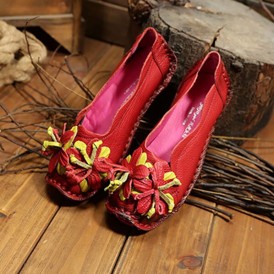 SOCOFY Genuine Leather Handmade Flower Loafers SOCOFY Genuine Leather Handmade Flower Loafers