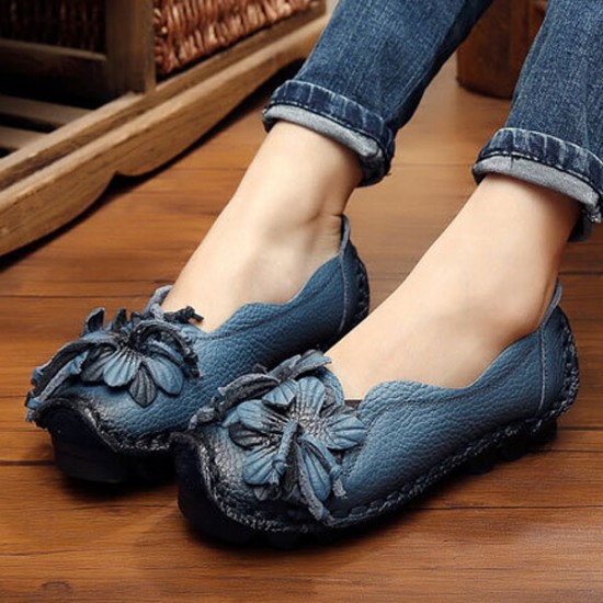SOCOFY Genuine Leather Handmade Flower Loafers SOCOFY Genuine Leather Handmade Flower Loafers