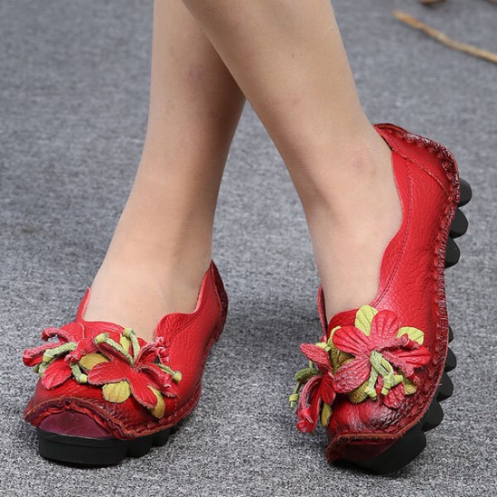 SOCOFY Genuine Leather Handmade Flower Loafers SOCOFY Genuine Leather Handmade Flower Loafers