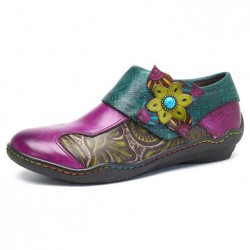 SOCOFY Printing Splicing Plant Pattern Hook Loop Flat Leather Shoes