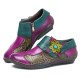 SOCOFY Printing Splicing Plant Pattern Hook Loop Flat Leather Shoes SOCOFY Printing Splicing Plant Pattern Hook Loop Flat Leather Shoes