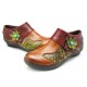 SOCOFY Printing Splicing Plant Pattern Hook Loop Flat Leather Shoes SOCOFY Printing Splicing Plant Pattern Hook Loop Flat Leather Shoes