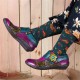 SOCOFY Printing Splicing Plant Pattern Hook Loop Flat Leather Shoes SOCOFY Printing Splicing Plant Pattern Hook Loop Flat Leather Shoes
