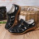 Leather Hollow Soft Hook Loop Causal Flat Sandals Leather Hollow Soft Hook Loop Causal Flat Sandals