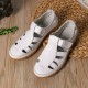 Leather Hollow Soft Hook Loop Causal Flat Sandals Leather Hollow Soft Hook Loop Causal Flat Sandals