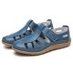 Leather Hollow Soft Hook Loop Causal Flat Sandals Leather Hollow Soft Hook Loop Causal Flat Sandals