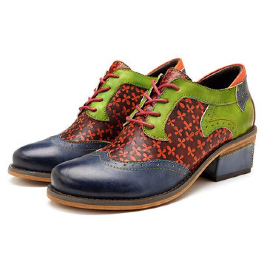 SOCOFY Handmade Stitching Lace Up Genuine Leather Flats Shoes SOCOFY Handmade Stitching Lace Up Genuine Leather Flats Shoes
