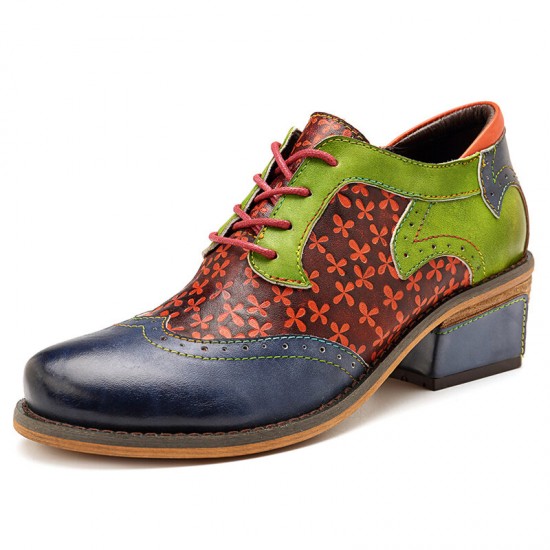 SOCOFY Handmade Stitching Lace Up Genuine Leather Flats Shoes SOCOFY Handmade Stitching Lace Up Genuine Leather Flats Shoes