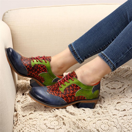 SOCOFY Handmade Stitching Lace Up Genuine Leather Flats Shoes SOCOFY Handmade Stitching Lace Up Genuine Leather Flats Shoes