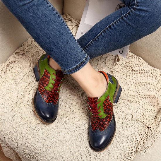 SOCOFY Handmade Stitching Lace Up Genuine Leather Flats Shoes SOCOFY Handmade Stitching Lace Up Genuine Leather Flats Shoes