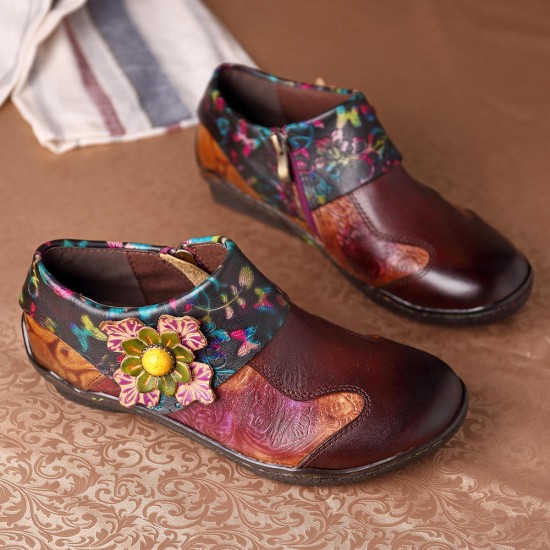 SOCOFY Pattern Leather Casual Flats SOCOFY Pattern Leather Casual Flats