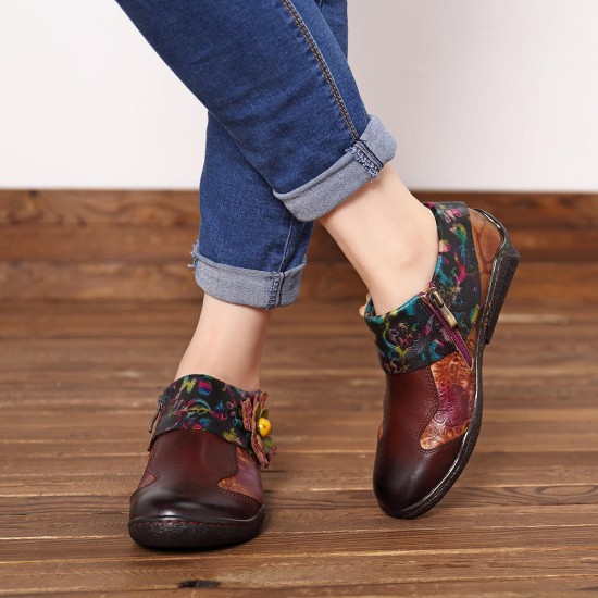 SOCOFY Pattern Leather Casual Flats SOCOFY Pattern Leather Casual Flats