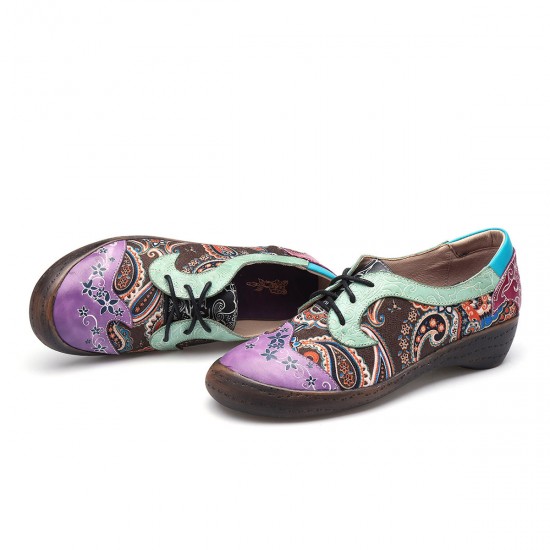 Vintage Large Size Women Stitching Casual Leather Flats Vintage Large Size Women Stitching Casual Leather Flats