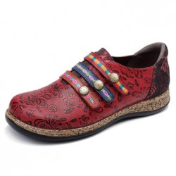 SOCOFY Retro Hook Loop Round Toe Genuine Leather Flats