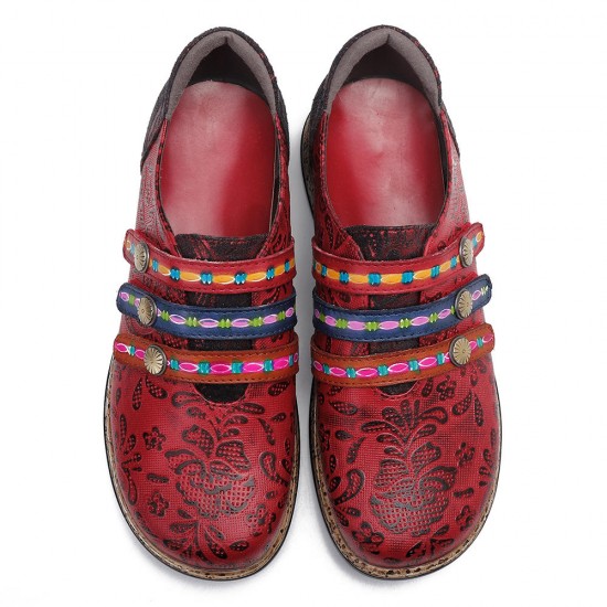SOCOFY Retro Hook Loop Round Toe Genuine Leather Flats SOCOFY Retro Hook Loop Round Toe Genuine Leather Flats