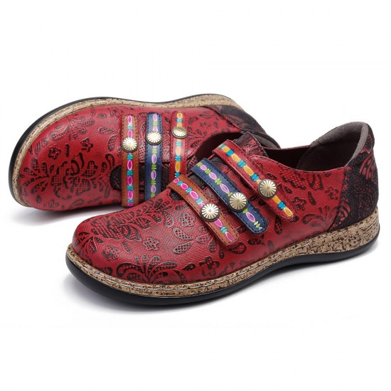 SOCOFY Retro Hook Loop Round Toe Genuine Leather Flats SOCOFY Retro Hook Loop Round Toe Genuine Leather Flats