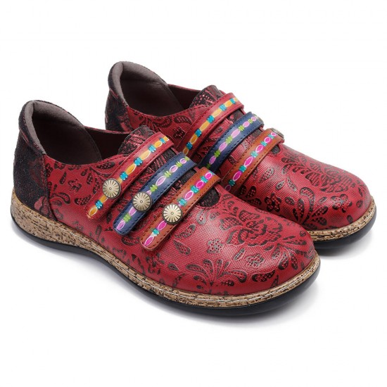 SOCOFY Retro Hook Loop Round Toe Genuine Leather Flats SOCOFY Retro Hook Loop Round Toe Genuine Leather Flats