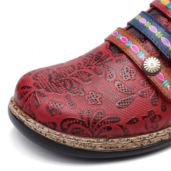 SOCOFY Retro Hook Loop Round Toe Genuine Leather Flats SOCOFY Retro Hook Loop Round Toe Genuine Leather Flats