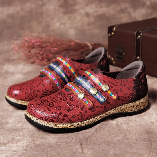 SOCOFY Retro Hook Loop Round Toe Genuine Leather Flats SOCOFY Retro Hook Loop Round Toe Genuine Leather Flats
