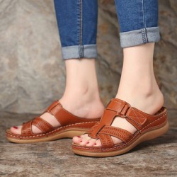 LOSTISY Women Comfy Hollow Out Hook Loop Wedges Sandals