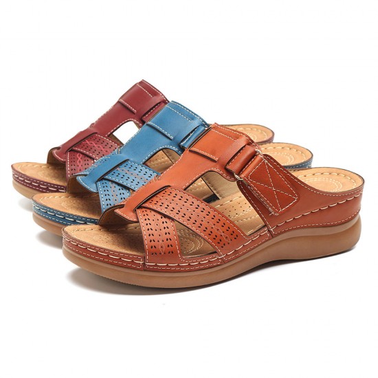 LOSTISY Women Comfy Hollow Out Hook Loop Wedges Sandals LOSTISY Women Comfy Hollow Out Hook Loop Wedges Sandals